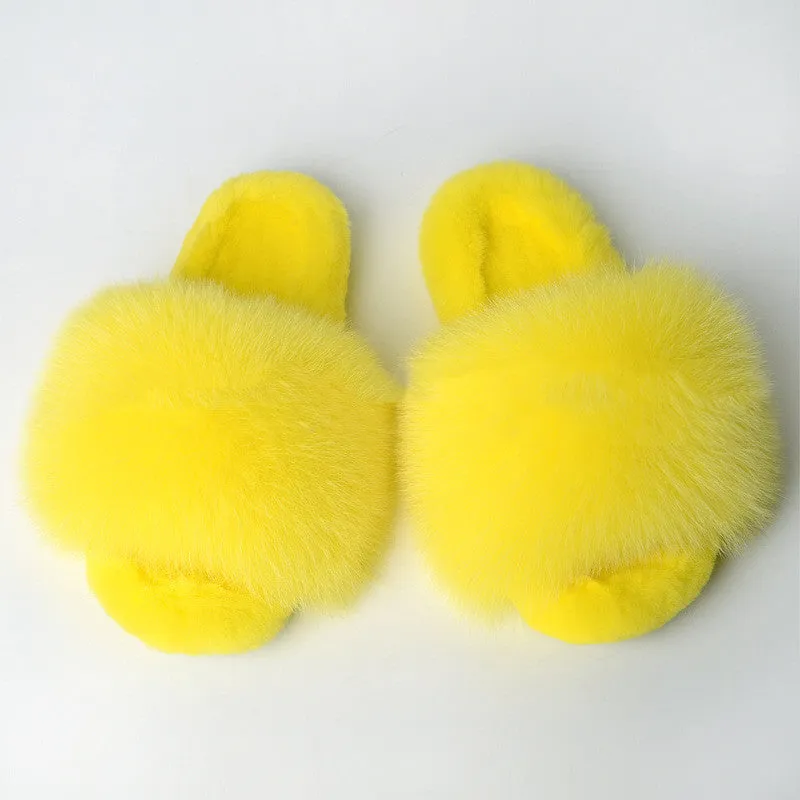 Rabbit Fur Slippers for Women