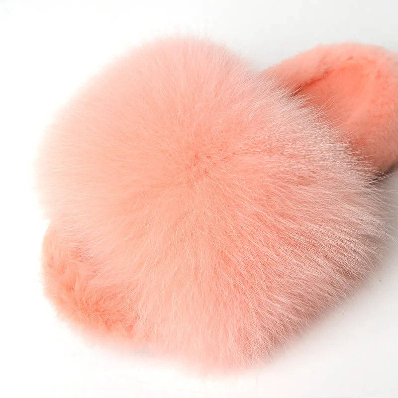 Rabbit Fur Slippers for Women