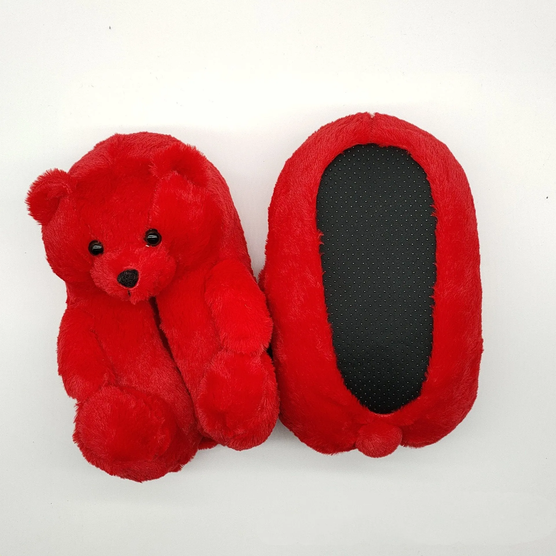 Red Teddy Bear Plush Slippers