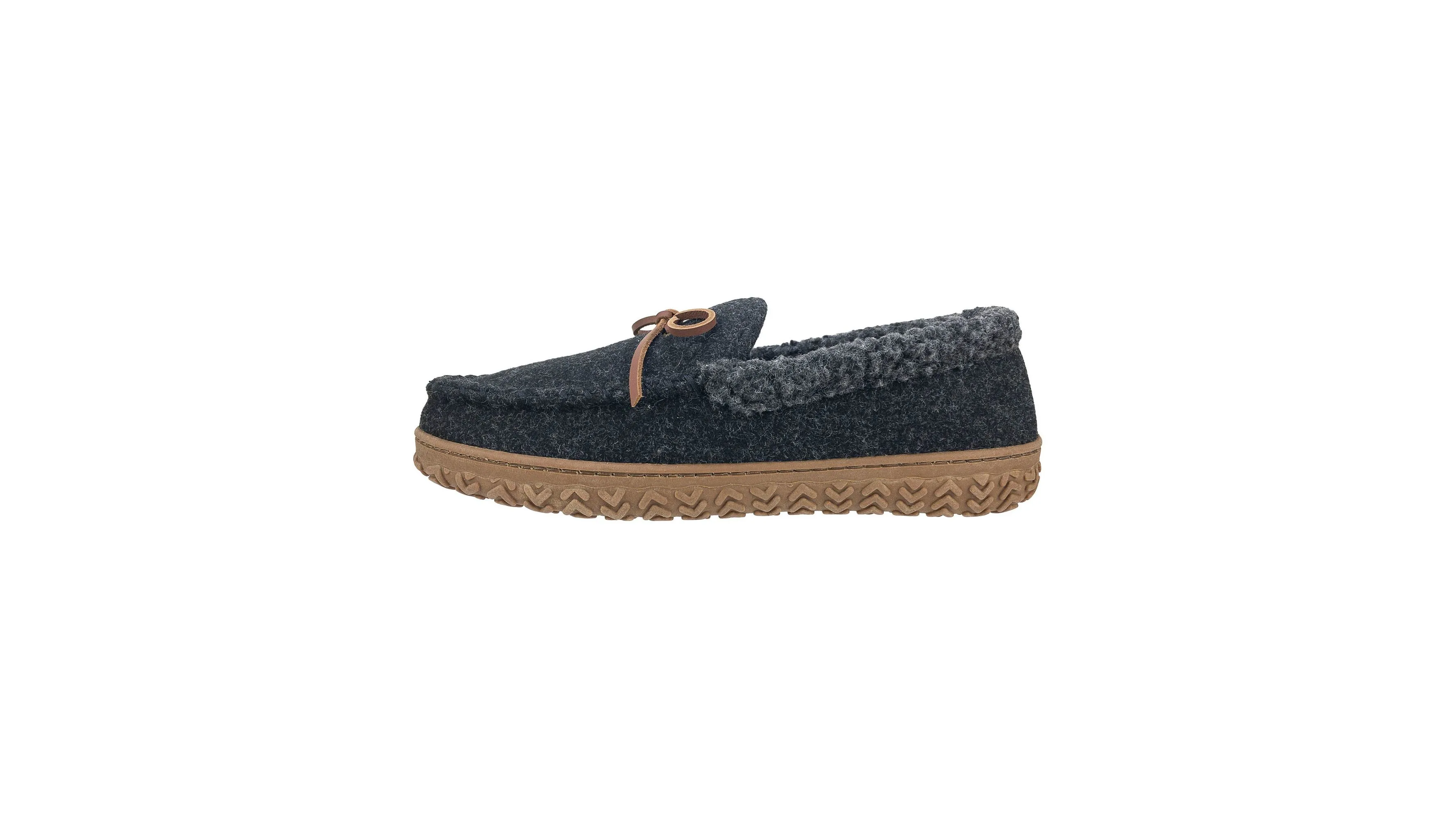 Rolled Collar Wool Moccasin Slippers