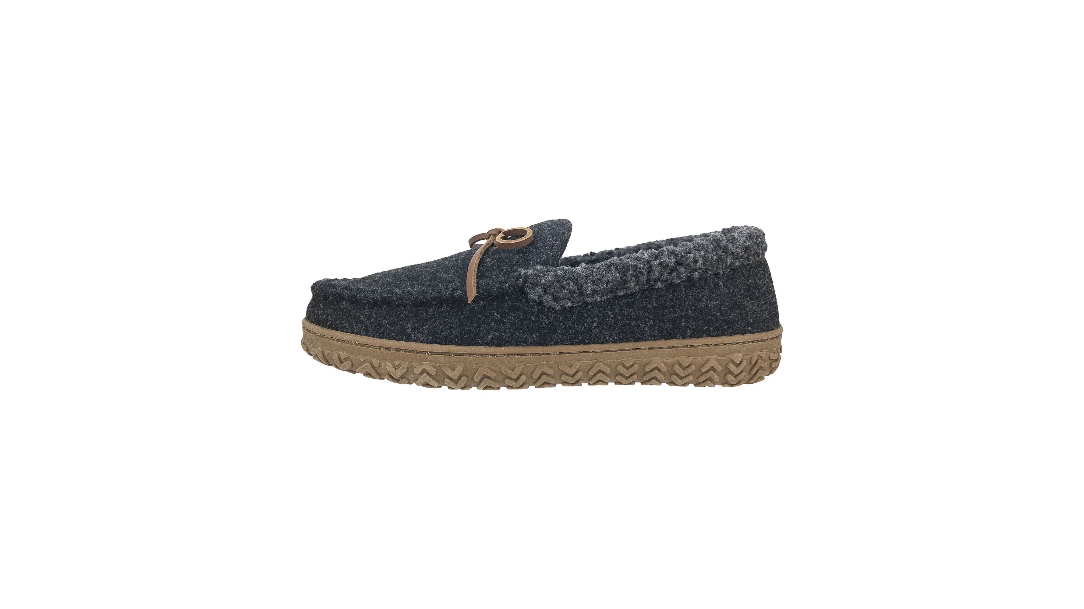 Rolled Collar Wool Moccasin Slippers