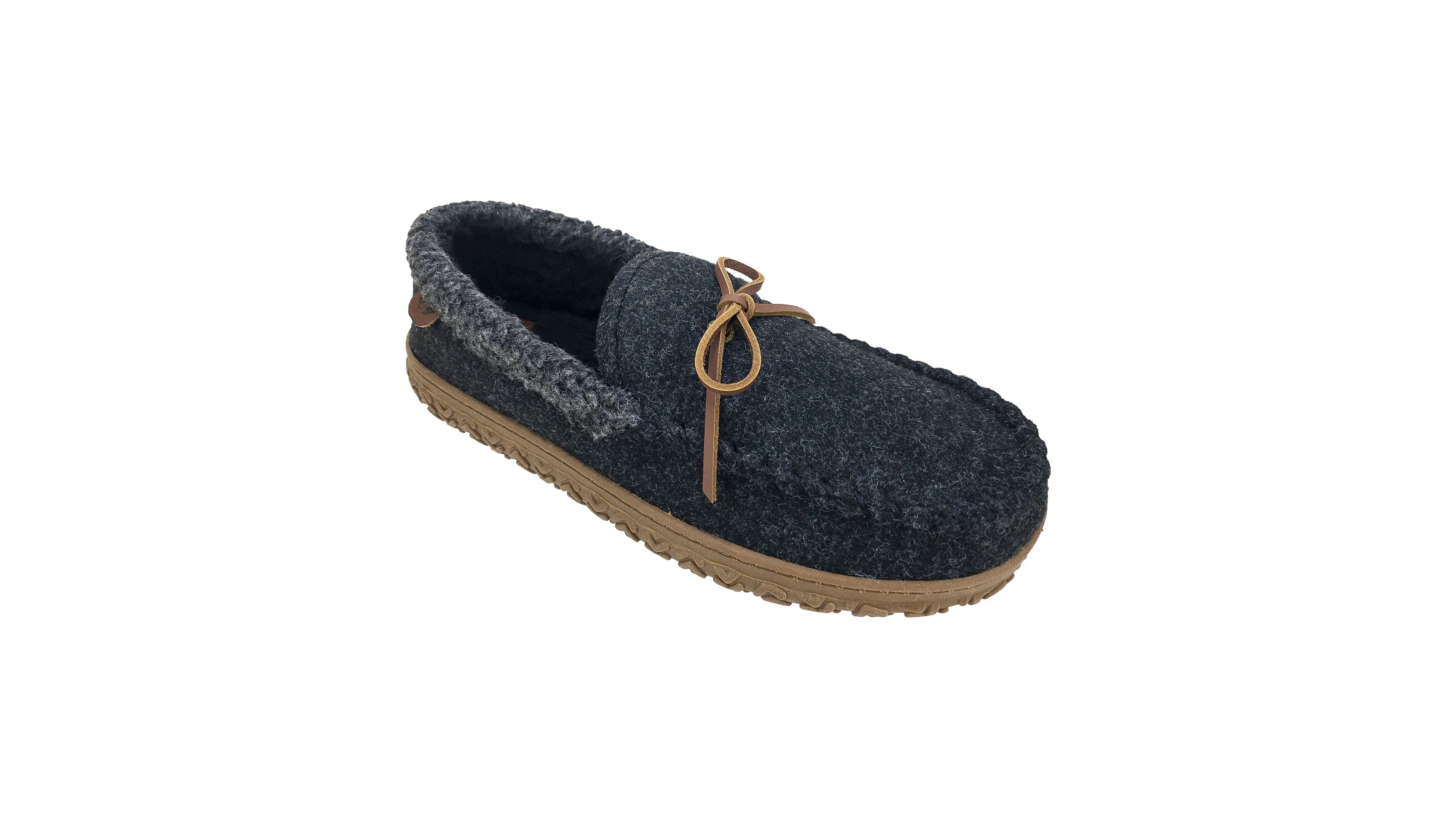 Rolled Collar Wool Moccasin Slippers