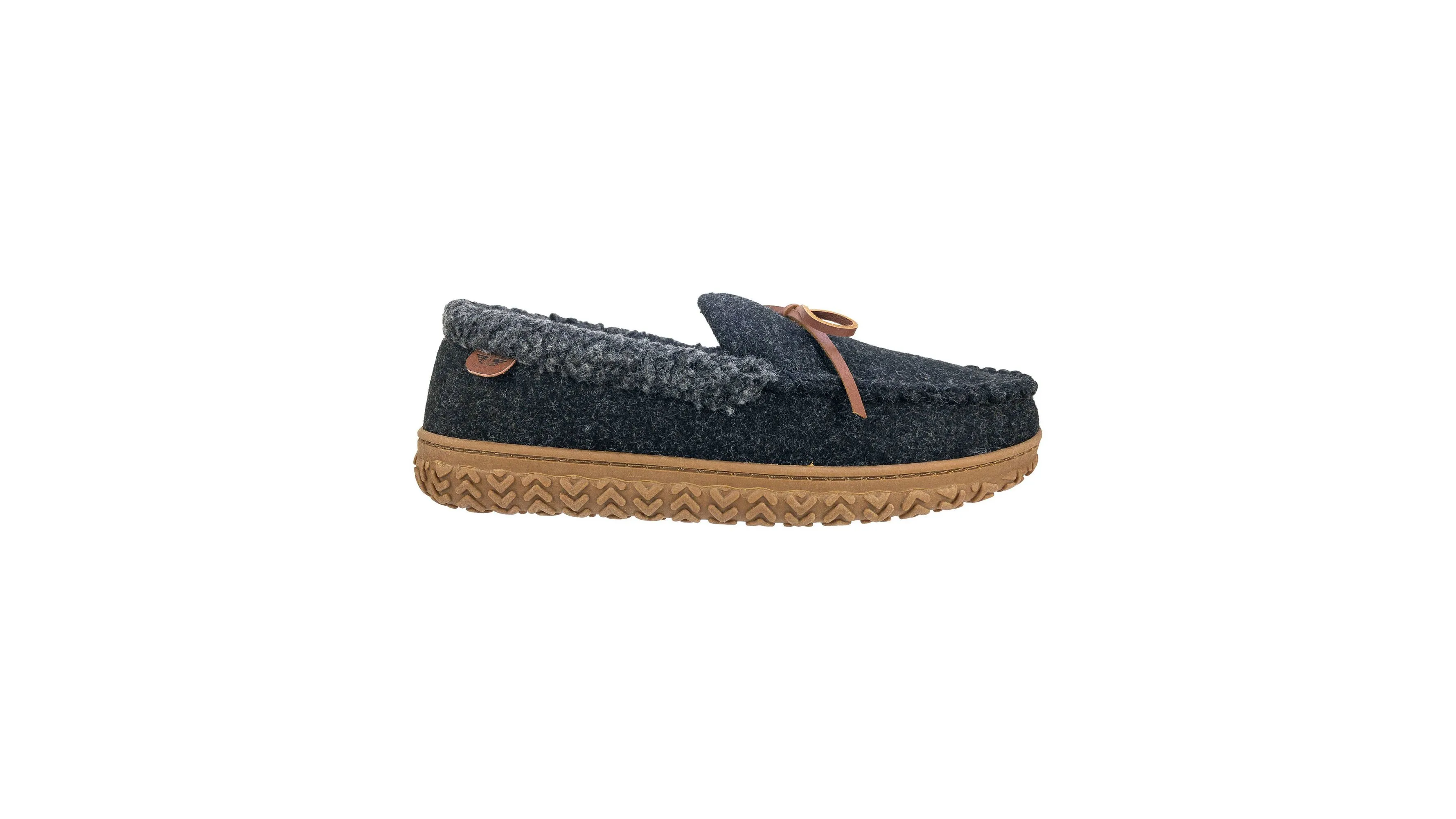 Rolled Collar Wool Moccasin Slippers