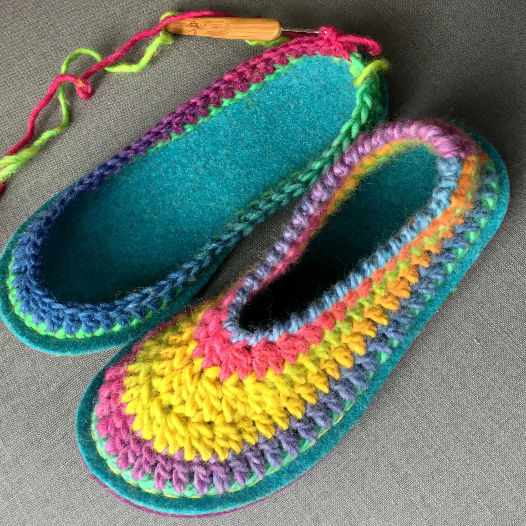 Sarah Crochet Slipper Kit - Rainbow Yarn