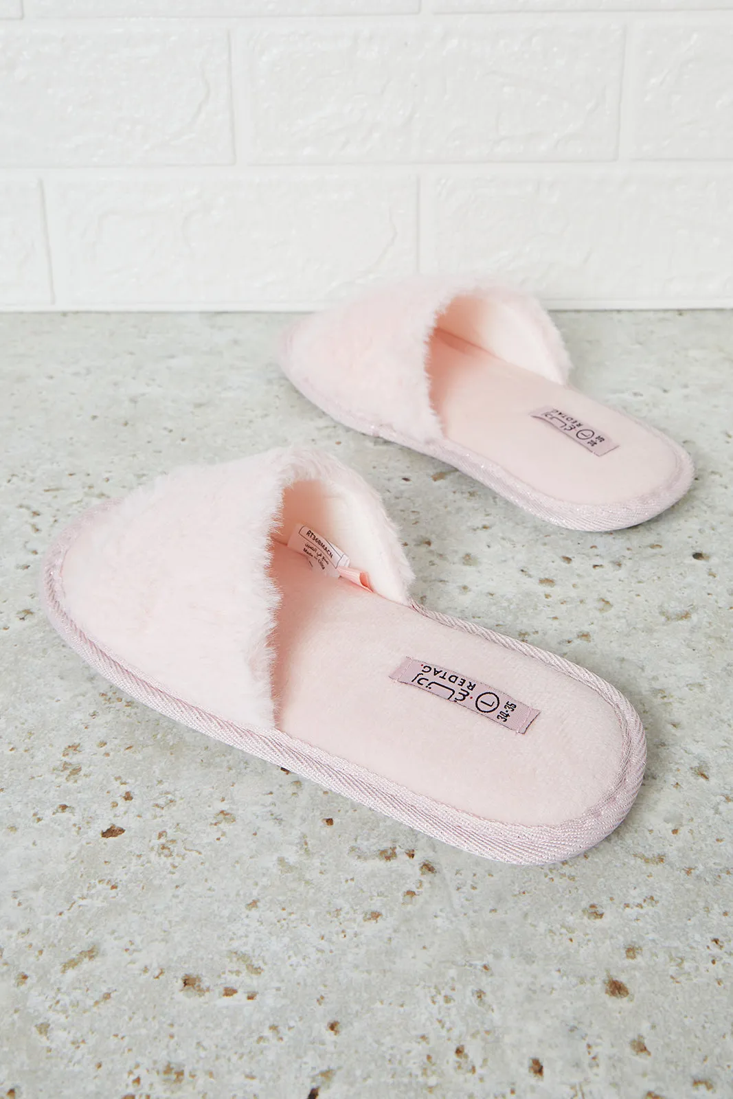 Senior Girls Pink Fur Detail Slipper