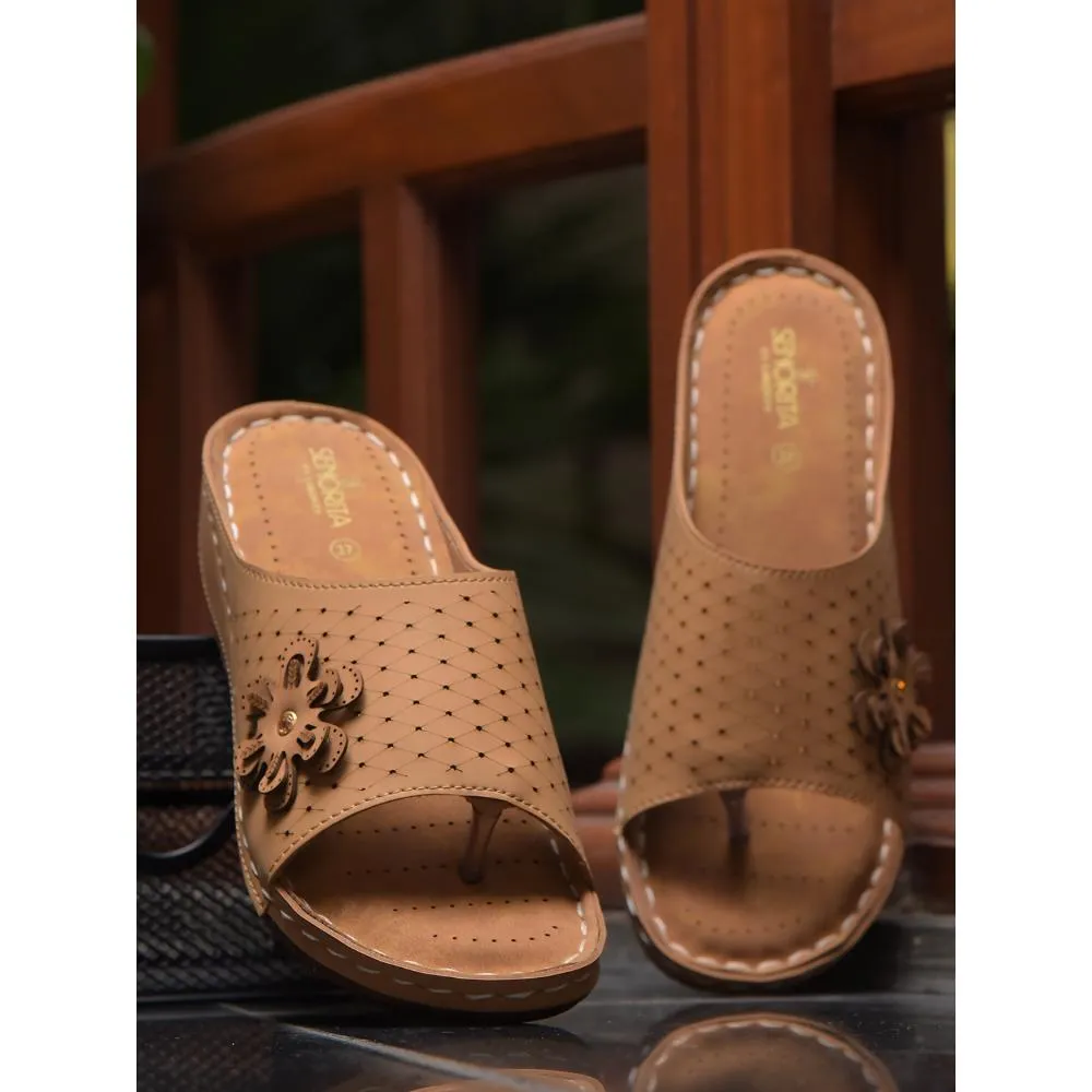 Senorita Casual Beige Slippers For Women MK-234 By Liberty