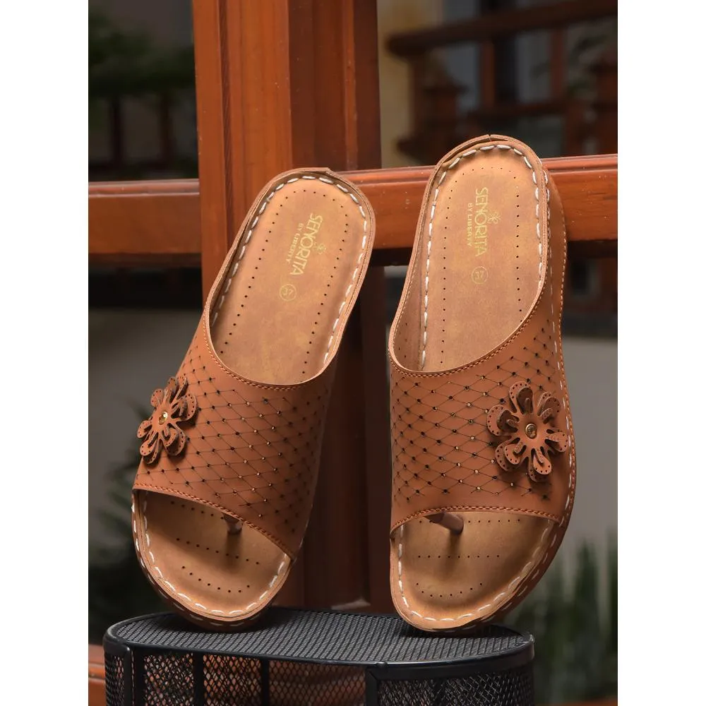 Senorita Casual Tan Slippers For Women MK-234 By Liberty