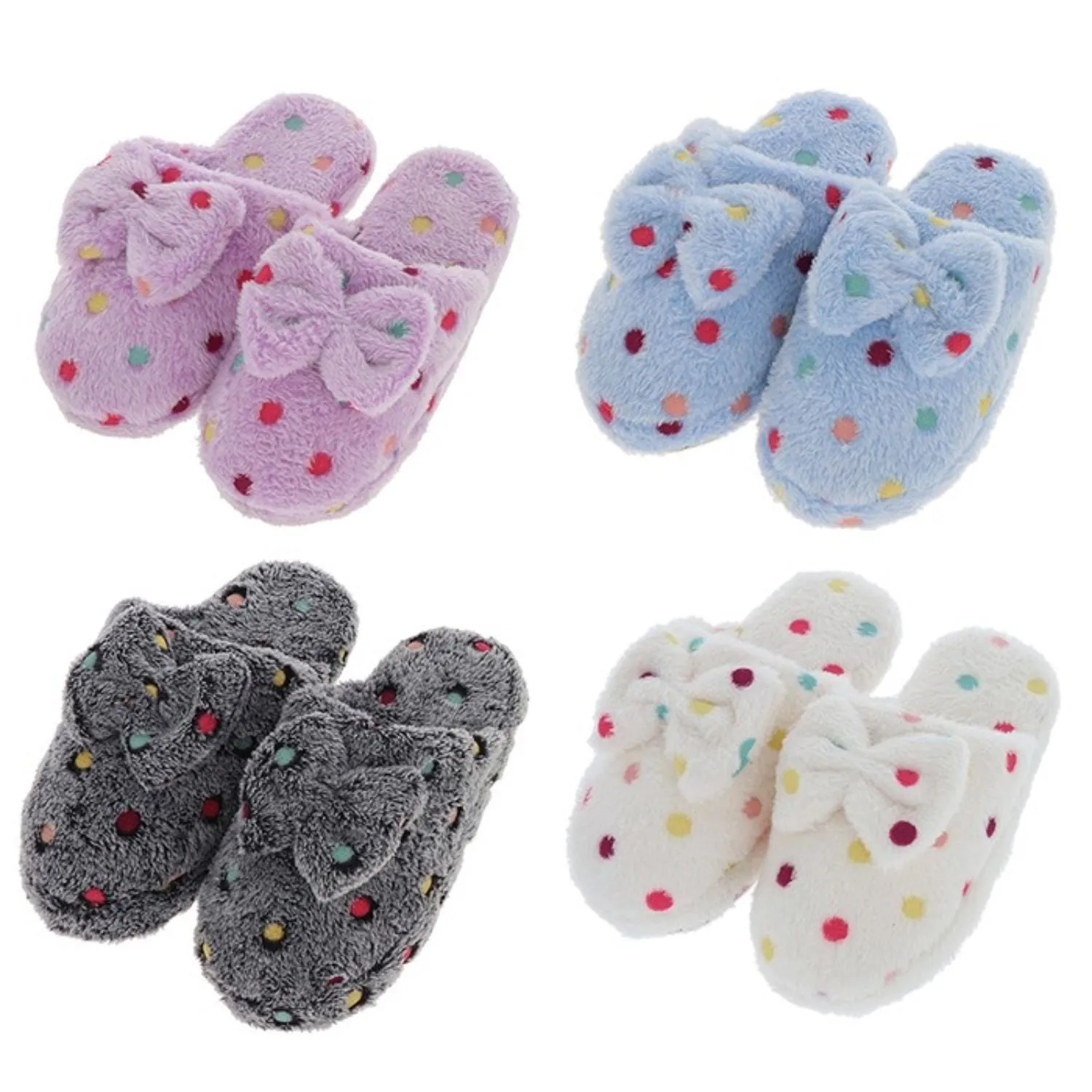 Snoozies Dotty Bow Mule Medium Slippers - Choice of 4