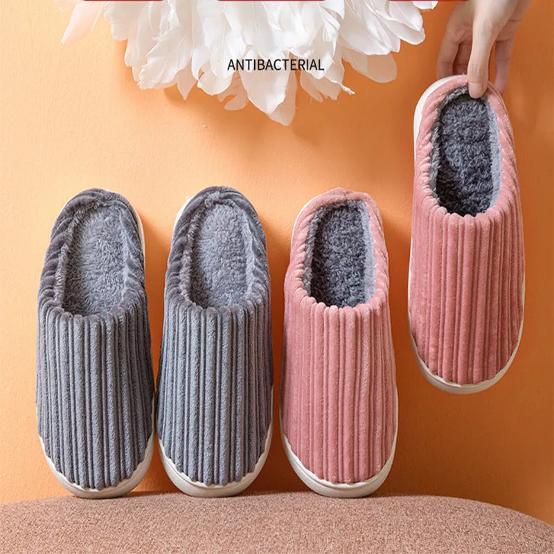 Striped Thick Fleece Warm Slippers