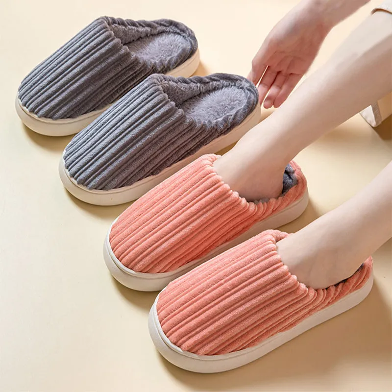 Striped Thick Fleece Warm Slippers