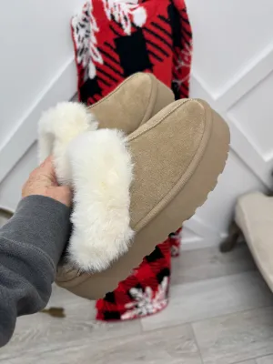 The Maria  Thick Bottom Fur Trim Snow Slippers