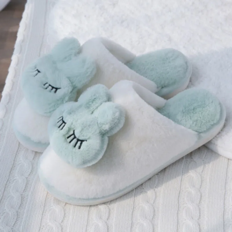 Two-Tone Fuzzy Rabbit Slippers for Women