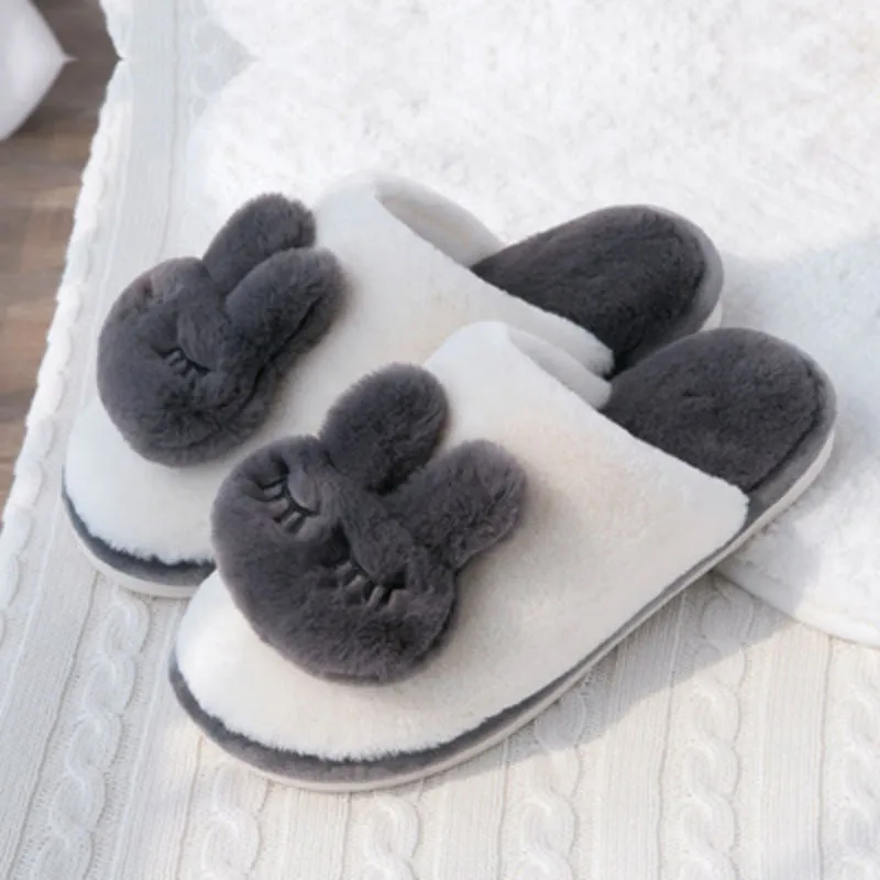 Two-Tone Fuzzy Rabbit Slippers for Women