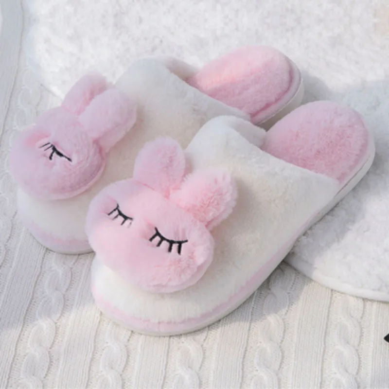 Two-Tone Fuzzy Rabbit Slippers for Women