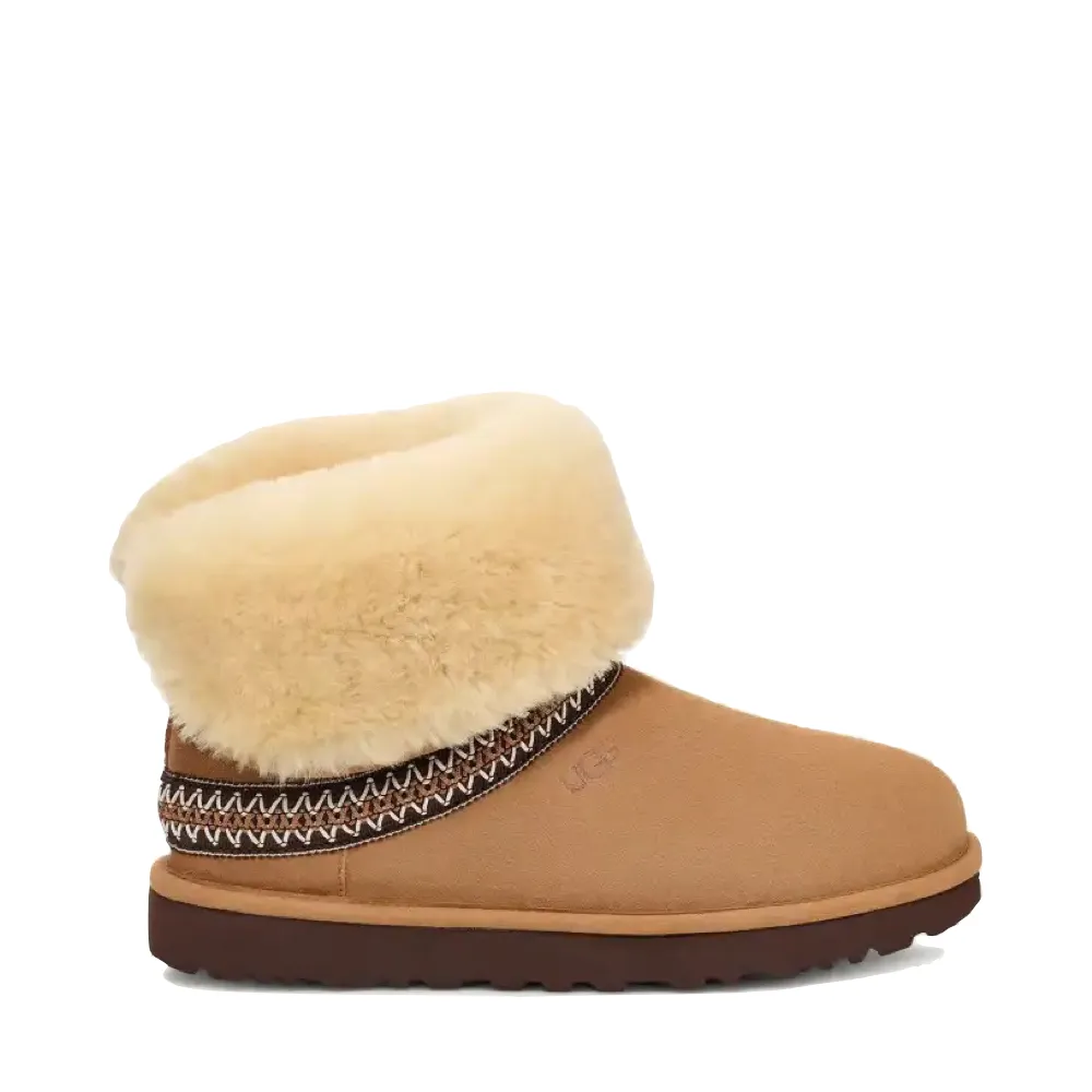 UGG Women's Classic Short Crescent Sheepskin Boot in Chestnut