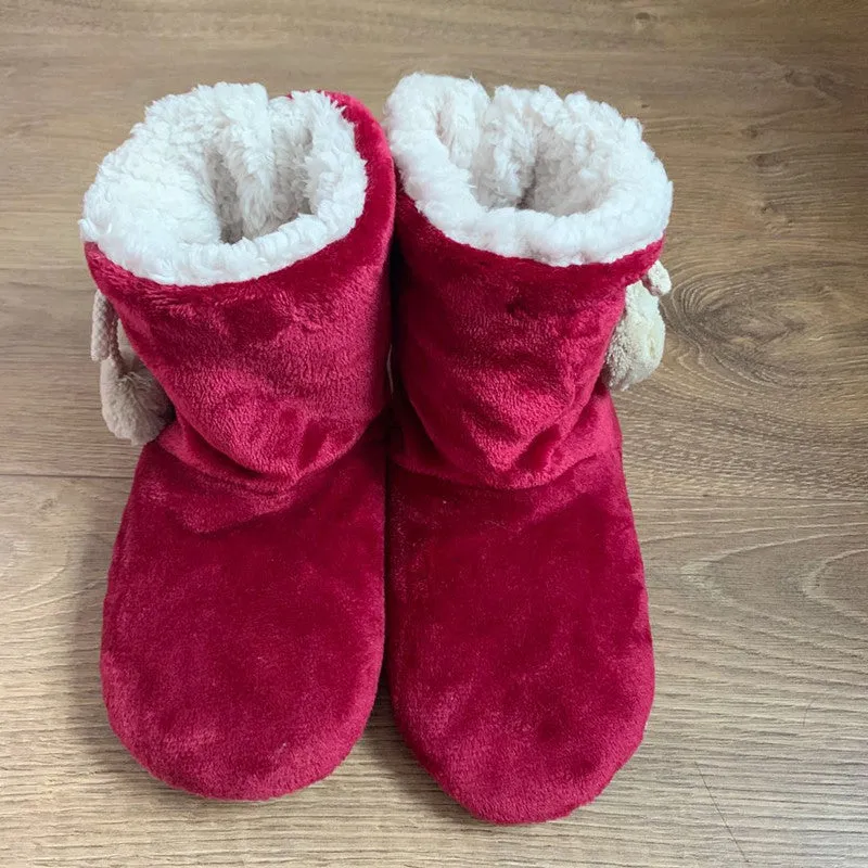 Winter Slipper Boots Womens Fluffy Plush Bootie Slippers with Pom Poms