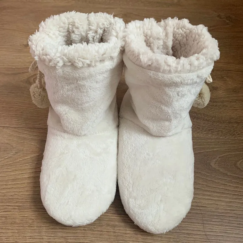 Winter Slipper Boots Womens Fluffy Plush Bootie Slippers with Pom Poms