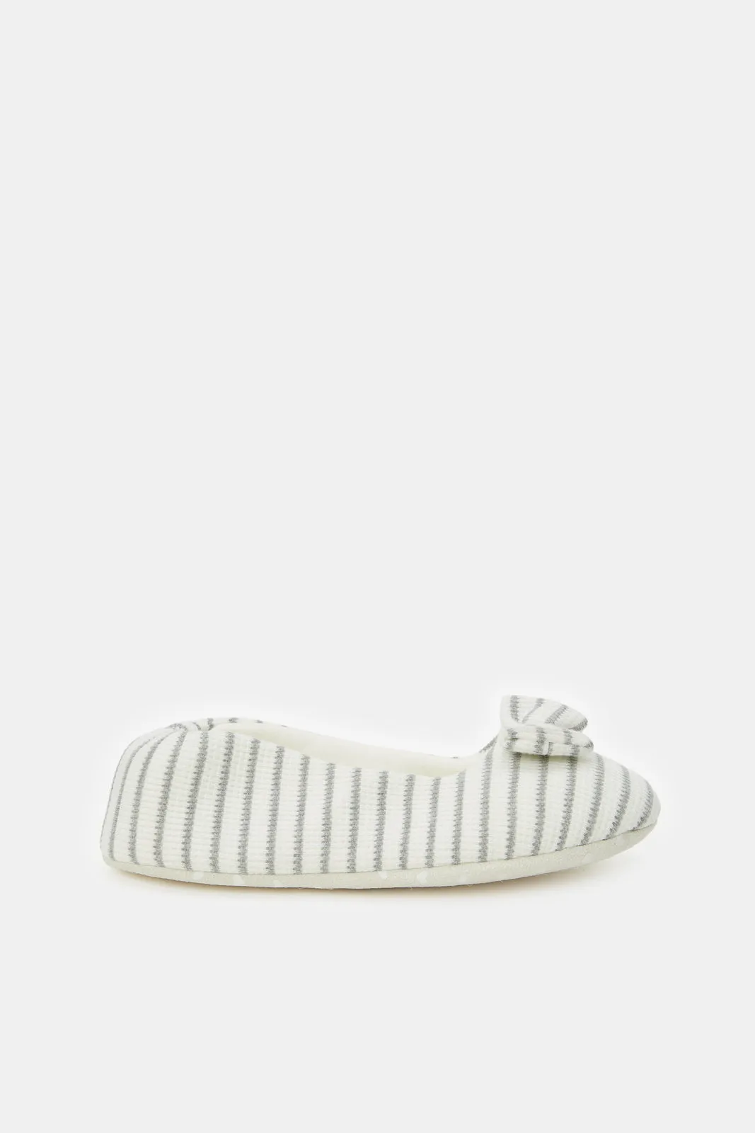 Women Ivory Striped Print Ballerina Slipper