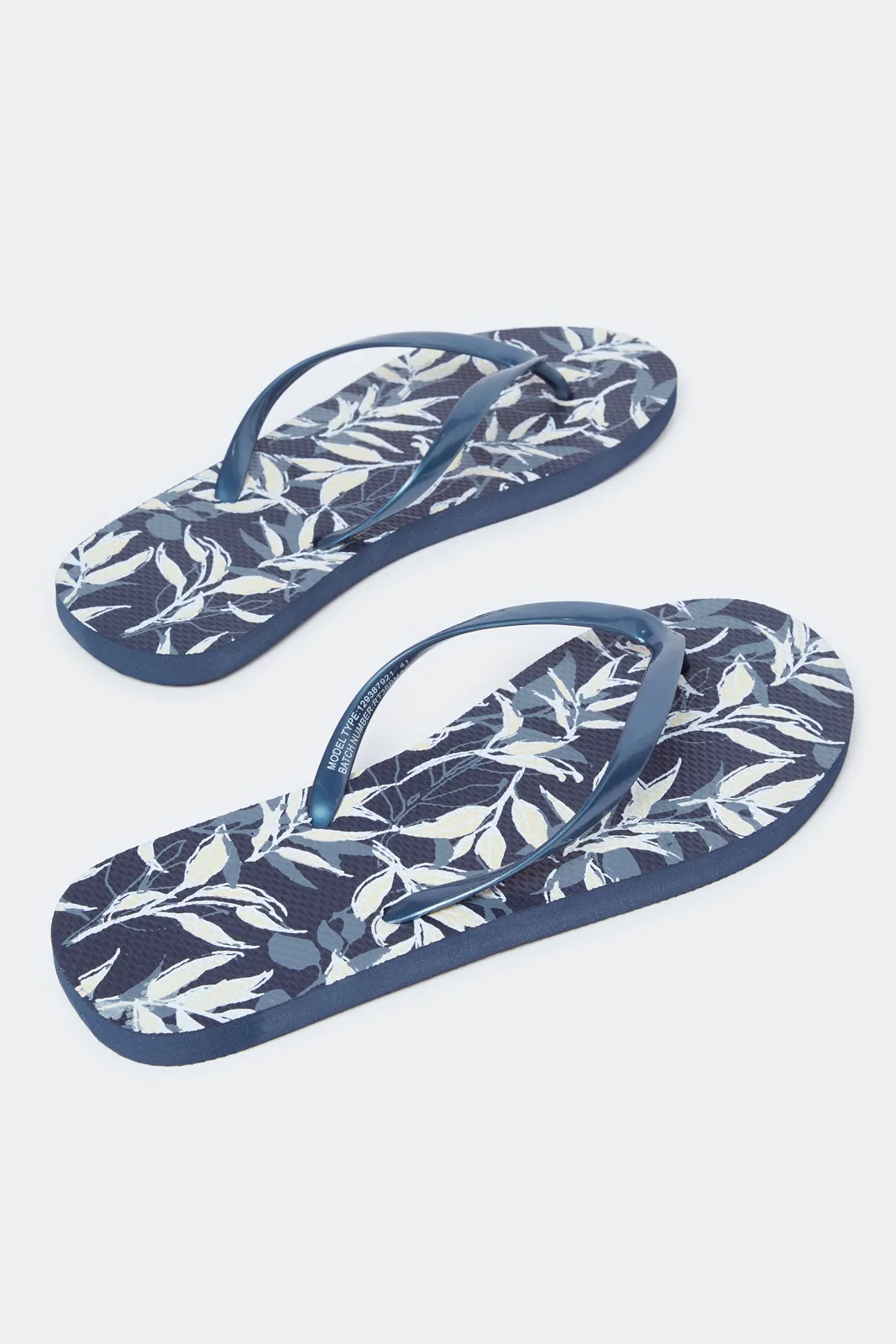 Women Navy Floral Print Flip Flop