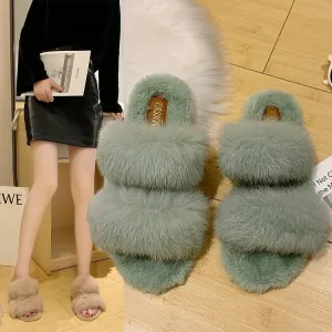 Women's Faux-Fur Slippers with Bands