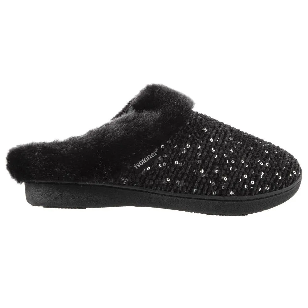 Women’s Sequined Sweater Knit Hoodback Slippers