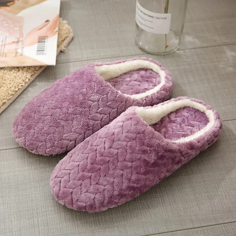 Women's Solid Color Textured Fuzzy Bedroom Slippers